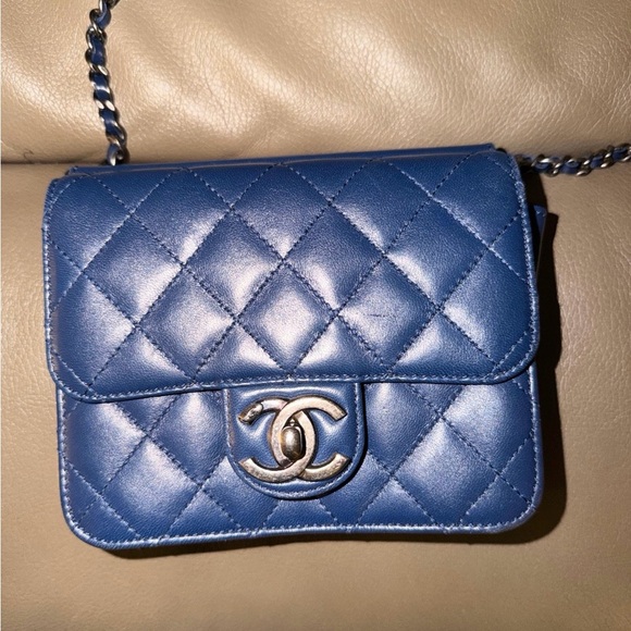 CHANEL Handbags - CHANEL Quilted Blue Crossbody Bag